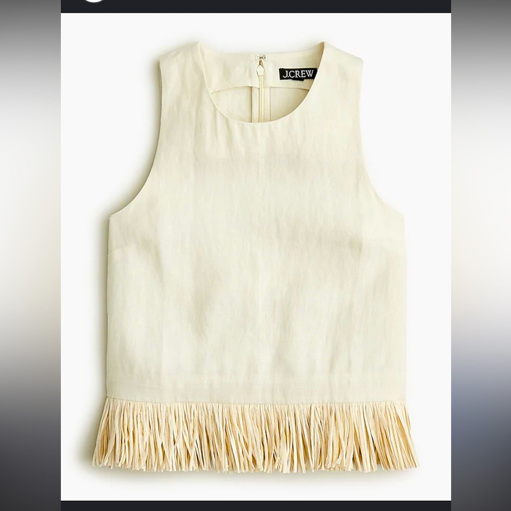 J.Crew Collection Cream Fringe Sleeveless Top - 100% linen, neutral NWT